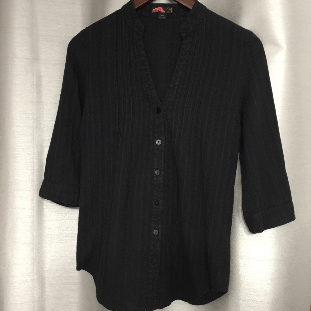 F21 Pleated Button Down Tunic Shirt